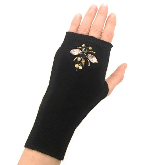 Black Fingerless Rhinestone Bug Mittens Gloves - NWT - Picture 1 of 4
